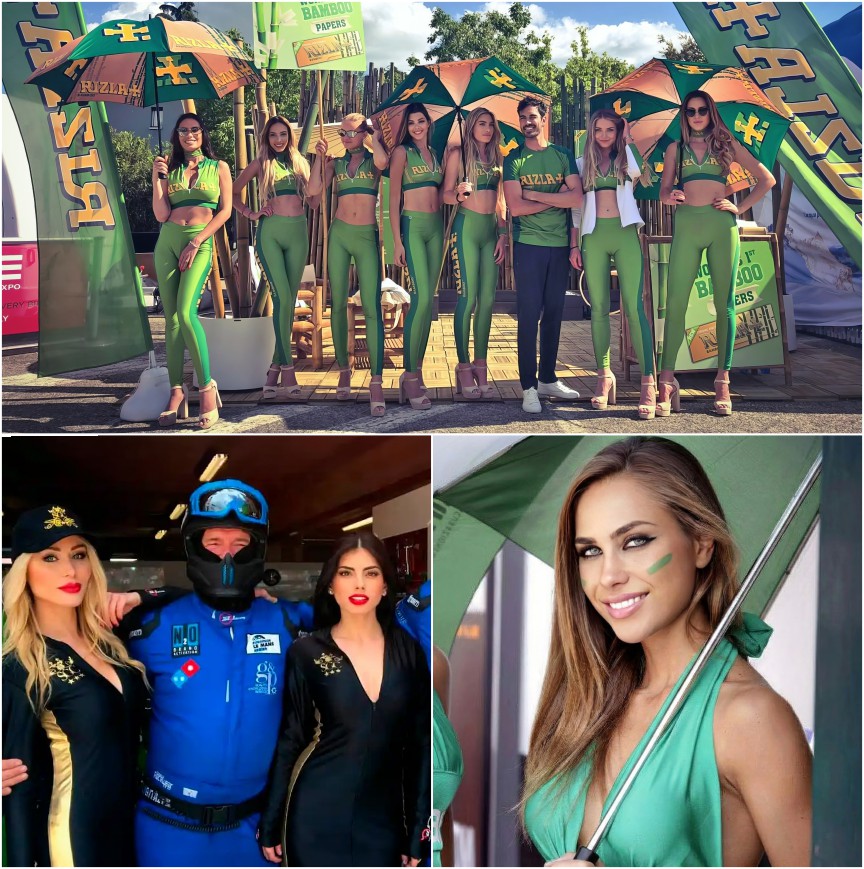 Paddock girl e grid girl a supporto di team e sponsor durante un evento motoristico a Milano